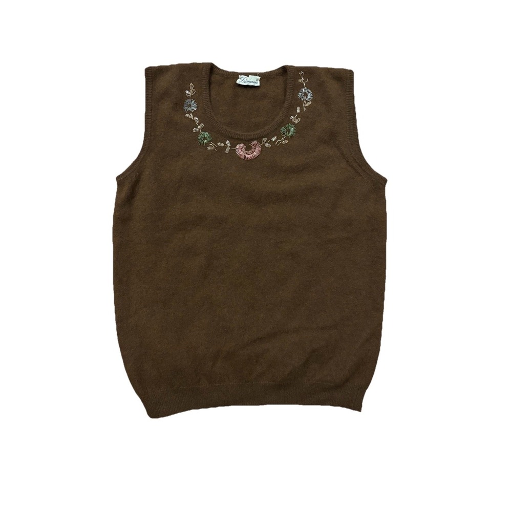 Vtg Blumarine Angora Wool Sweater Vest Beaded Embellished Brown IT 46 US L 10-12